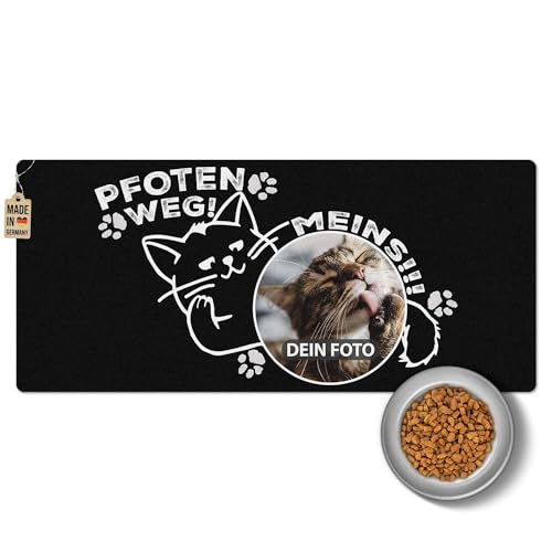 PR Print Royal Napfunterlage mit Foto selbst gestalten - Pfoten Weg, Meins! - Futtermatte für Katzen - Personalisiertes Foto-Geschenk für Katzenbesitzer, Waschbar | 90 x 40 cm, rutschfest von PR Print Royal