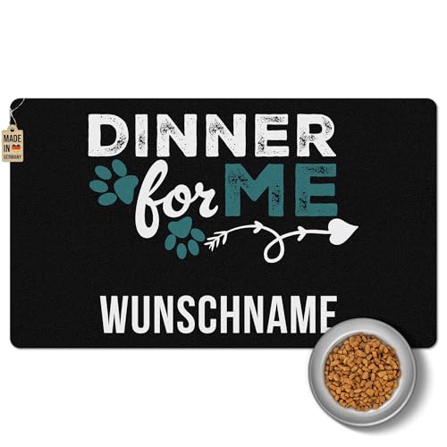 PR Print Royal Napfunterlage mit Name selbst gestalten - Dinner for me - Blau, Futtermatte für Hunde & Katzen - Personalisierte Geschenkidee, Waschbar | 60 x 35 cm, rutschfest von PR Print Royal