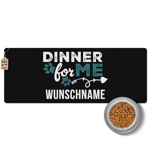 PR Print Royal Napfunterlage mit Name selbst gestalten - Dinner for me - Blau, Futtermatte für Hunde & Katzen - Personalisierte Geschenkidee, Waschbar | 80 x 30 cm, rutschfest von PR Print Royal