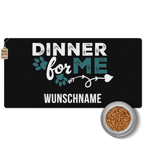 PR Print Royal Napfunterlage mit Name selbst gestalten - Dinner for me - Blau, Futtermatte für Hunde & Katzen - Personalisierte Geschenkidee, Waschbar | 80 x 40 cm, rutschfest von PR Print Royal