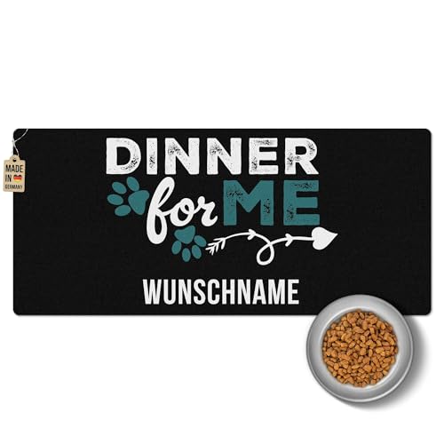 PR Print Royal Napfunterlage mit Name selbst gestalten - Dinner for me - Blau, Futtermatte für Hunde & Katzen - Personalisierte Geschenkidee, Waschbar | 90 x 40 cm, rutschfest von PR Print Royal