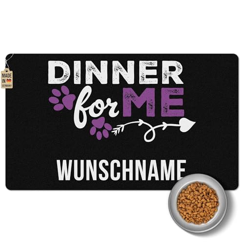 PR Print Royal Napfunterlage mit Name selbst gestalten - Dinner for me - Pink, Futtermatte für Hunde & Katzen - Personalisierte Geschenkidee, Waschbar | 60 x 35 cm, rutschfest von PR Print Royal