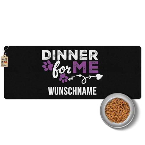 PR Print Royal Napfunterlage mit Name selbst gestalten - Dinner for me - Pink, Futtermatte für Hunde & Katzen - Personalisierte Geschenkidee, Waschbar | 80 x 30 cm, rutschfest von PR Print Royal