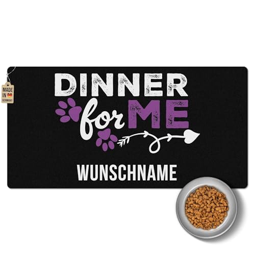 PR Print Royal Napfunterlage mit Name selbst gestalten - Dinner for me - Pink, Futtermatte für Hunde & Katzen - Personalisierte Geschenkidee, Waschbar | 80 x 40 cm, rutschfest von PR Print Royal