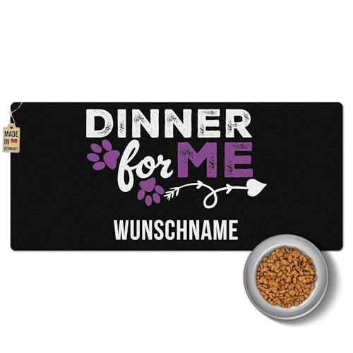 PR Print Royal Napfunterlage mit Name selbst gestalten - Dinner for me - Pink, Futtermatte für Hunde & Katzen - Personalisierte Geschenkidee, Waschbar | 90 x 40 cm, rutschfest von PR Print Royal