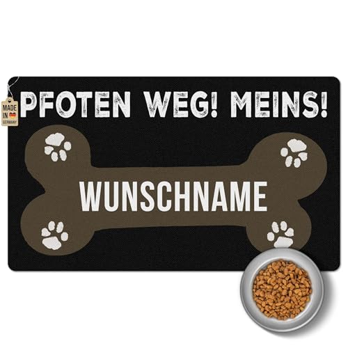 PR Print Royal Napfunterlage mit Name selbst gestalten - Pfoten Weg, Meins! - Futtermatte für Hunde - Personalisiertes Geschenk für Hundebesitzer, Waschbar | 60 x 35 cm, rutschfest von PR Print Royal