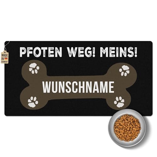 PR Print Royal Napfunterlage mit Name selbst gestalten - Pfoten Weg, Meins! - Futtermatte für Hunde - Personalisiertes Geschenk für Hundebesitzer, Waschbar | 80 x 40 cm, rutschfest von PR Print Royal