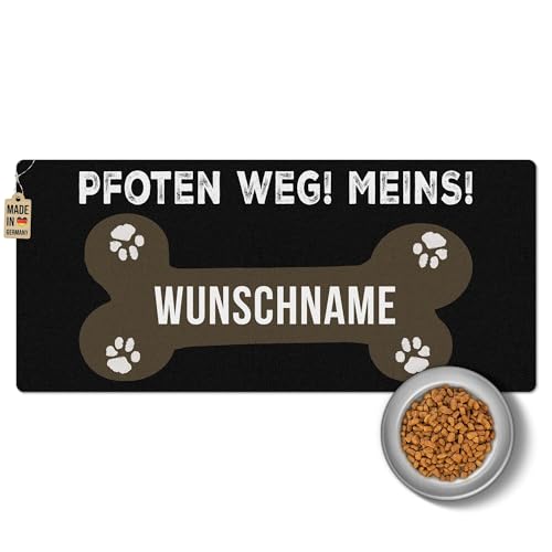 PR Print Royal Napfunterlage mit Name selbst gestalten - Pfoten Weg, Meins! - Futtermatte für Hunde - Personalisiertes Geschenk für Hundebesitzer, Waschbar | 90 x 40 cm, rutschfest von PR Print Royal