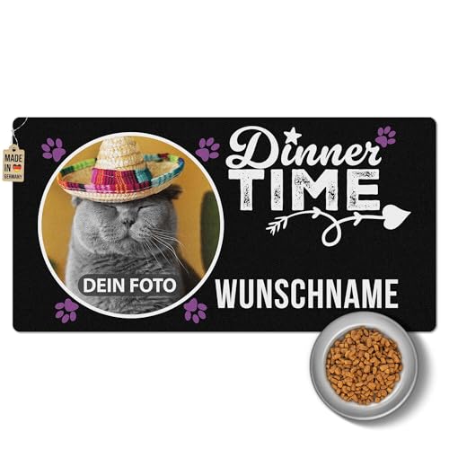 PR Print Royal Napfunterlage mit Name und Foto selbst gestalten - Dinner Time - Futtermatte für Hunde & Katzen - Personalisierte Geschenkidee, Waschbar | 80 x 40 cm, rutschfest von PR Print Royal