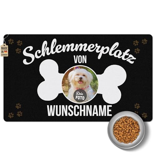 PR Print Royal Napfunterlage mit Name und Foto selbst gestalten - Schlemmerplatz - Futtermatte für Hunde - Personalisiertes Foto-Geschenk für Hundebesitzer, Waschbar | 60 x 35 cm, rutschfest von PR Print Royal