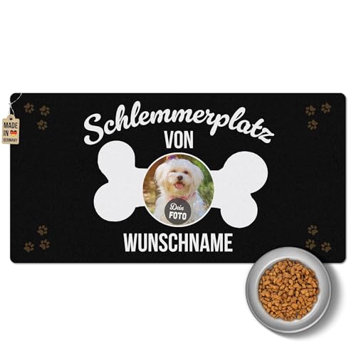 PR Print Royal Napfunterlage mit Name und Foto selbst gestalten - Schlemmerplatz - Futtermatte für Hunde - Personalisiertes Foto-Geschenk für Hundebesitzer, Waschbar | 80 x 40 cm, rutschfest von PR Print Royal