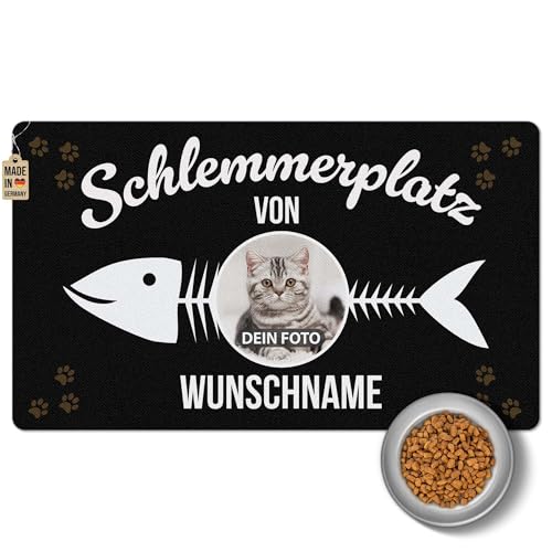 PR Print Royal Napfunterlage mit Name und Foto selbst gestalten - Schlemmerplatz - Futtermatte für Katzen - Personalisiertes Foto-Geschenk für Katzenbesitzer, Waschbar | 60 x 35 cm, rutschfest von PR Print Royal