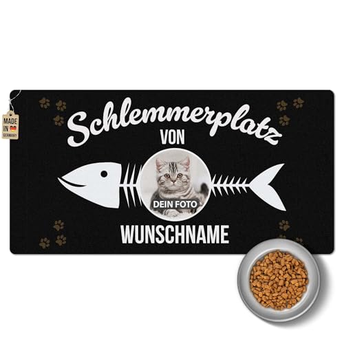 PR Print Royal Napfunterlage mit Name und Foto selbst gestalten - Schlemmerplatz - Futtermatte für Katzen - Personalisiertes Foto-Geschenk für Katzenbesitzer, Waschbar | 80 x 40 cm, rutschfest von PR Print Royal