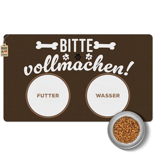 PR Print Royal Napfunterlage mit Spruch - Bitte vollmachen - Futtermatte für Hunde - Geschenk für Hundebesitzer, Waschbar |60 x 35 cm, rutschfest von PR Print Royal