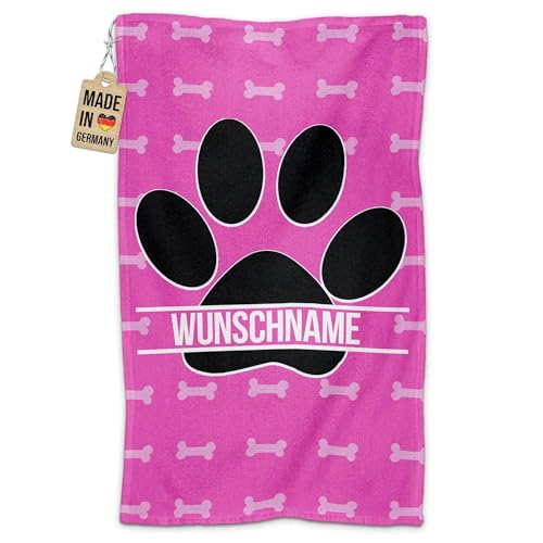 PR Print Royal Personalisiertes Hundehandtuch mit Name selbst gestalten - Hundepfote - Pfotentuch für Hunde, Haustier-Handtuch | Fotohandtuch, 50 x 30 cm pink von PR Print Royal