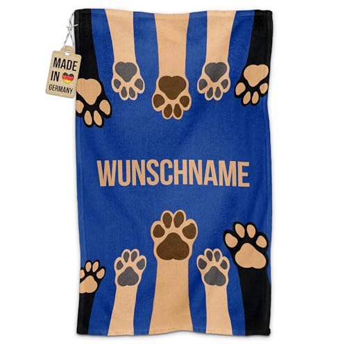 PR Print Royal Personalisiertes Hundehandtuch mit Name selbst gestalten - Pfote - Pfotentuch für Hunde, Haustier-Handtuch | Fotohandtuch, 50 x 30 cm blau von PR Print Royal