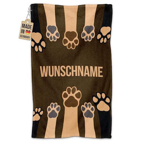 PR Print Royal Personalisiertes Hundehandtuch mit Name selbst gestalten - Pfote - Pfotentuch für Hunde, Haustier-Handtuch | Fotohandtuch, 50 x 30 cm braun von PR Print Royal