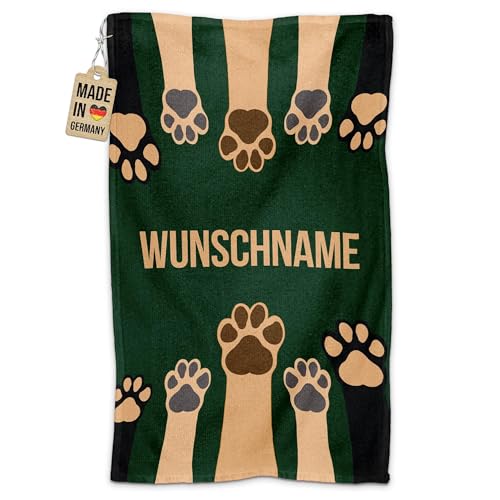 PR Print Royal Personalisiertes Hundehandtuch mit Name selbst gestalten - Pfote - Pfotentuch für Hunde, Haustier-Handtuch | Fotohandtuch, 50 x 30 cm grün von PR Print Royal