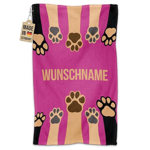 PR Print Royal Personalisiertes Hundehandtuch mit Name selbst gestalten - Pfote - Pfotentuch für Hunde, Haustier-Handtuch | Fotohandtuch, 50 x 30 cm pink von PR Print Royal