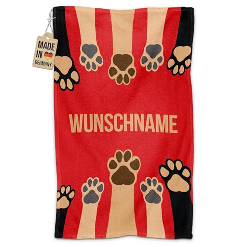 PR Print Royal Personalisiertes Hundehandtuch mit Name selbst gestalten - Pfote - Pfotentuch für Hunde, Haustier-Handtuch | Fotohandtuch, 50 x 30 cm rot von PR Print Royal