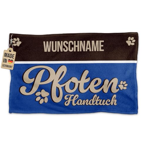 PR Print Royal Personalisiertes Hundehandtuch mit Name selbst gestalten - Pfotenhandtuch - Pfotentuch für Hunde, Haustier-Handtuch | Fotohandtuch, 50 x 30 cm blau von PR Print Royal