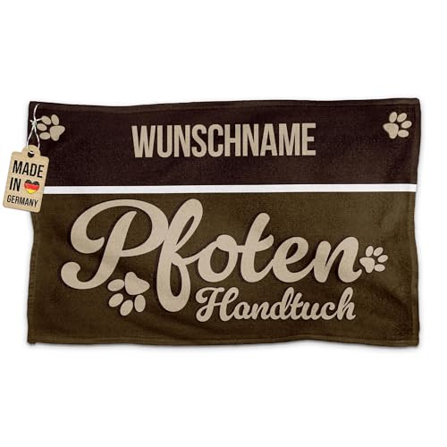 PR Print Royal Personalisiertes Hundehandtuch mit Name selbst gestalten - Pfotenhandtuch - Pfotentuch für Hunde, Haustier-Handtuch | Fotohandtuch, 50 x 30 cm braun von PR Print Royal