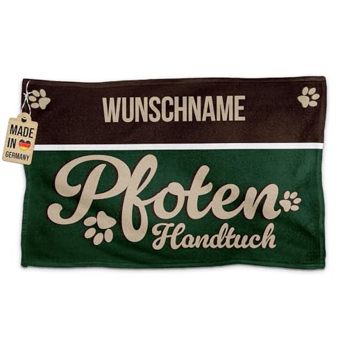 PR Print Royal Personalisiertes Hundehandtuch mit Name selbst gestalten - Pfotenhandtuch - Pfotentuch für Hunde, Haustier-Handtuch | Fotohandtuch, 50 x 30 cm grün von PR Print Royal