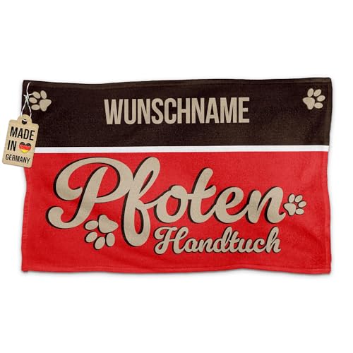 PR Print Royal Personalisiertes Hundehandtuch mit Name selbst gestalten - Pfotenhandtuch - Pfotentuch für Hunde, Haustier-Handtuch | Fotohandtuch, 50 x 30 cm rot von PR Print Royal