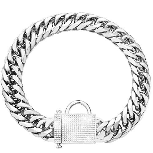 PRADOG Silberkette Hundehalsband mit Zirkonia-Verschluss, Edelstahl, robustes Metall, Welpenhalsband, luxuriöse Hunde-Halskette (16 mm, 30,5 cm) von PRADOG