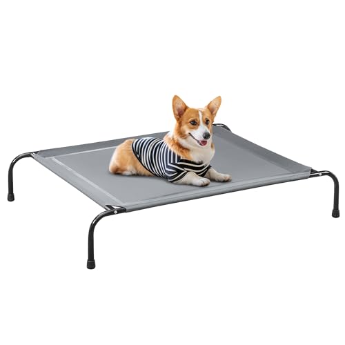 PRAISUN Outdoor Hundebett L Hundebett Erhöhtes Hundebett Haustierbett mit Textilene Mesh Tragetasche Kühlend Tragbar für Indoor Outdoor Strand Dunkelgrau von PRAISUN