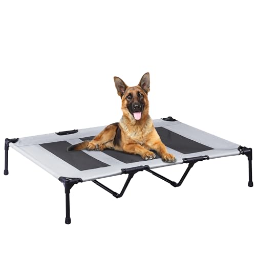 PRAISUN Outdoor Hundebett XXL Hundebett Erhöhtes Hundebett Haustierbett mit Oxford-Gewebe Textilene Mesh Tragetasche Kühlend Tragbar für Indoor Outdoor Strand Silbergrau von PRAISUN