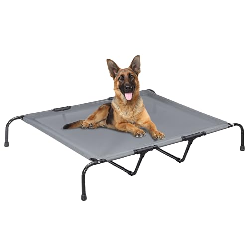 PRAISUN Outdoor Hundebett XXL Hundebett Erhöhtes Hundebett Haustierbett mit Textilene Mesh Tragetasche Kühlung für Indoor Outdoor Strand Dunkelgrau von PRAISUN