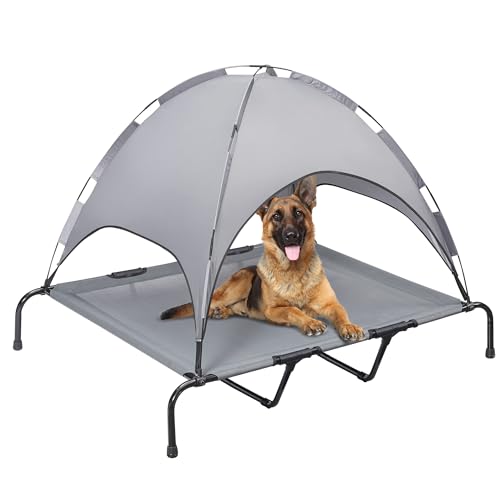 PRAISUN XXL Outdoor Hundebett mit Baldachin Erhöhtes Hundebett Textilene Mesh Metallrahmen für Indoor Outdoor Rasen Dunkelgrau von PRAISUN