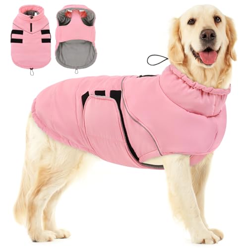 Peferhouse Warmer Wintermantel für extra große Hunde, kaltes Wetter, winddicht, reflektierende Jacke mit Geschirrloch, dicke Hundeweste, Jacke, Rosa, Größe XL von PREFERHOUSE