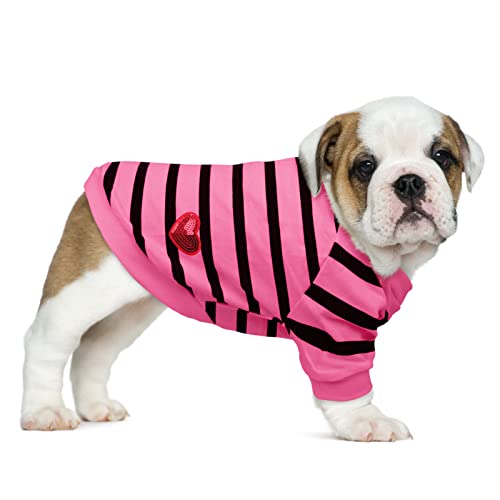 Preferhouse Gestreiftes T-Shirt für Hunde und Katzen, Baumwolle, für Frühling und Sommer, geeignet für kleine und mittelgroße Haustiere, französische Bulldogge Bichon von PREFERHOUSE