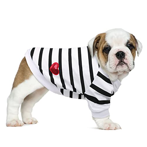 Preferhouse Gestreiftes T-Shirt für Hunde und Katzen, Baumwolle, für Frühling und Sommer, geeignet für kleine und mittelgroße Haustiere, französische Bulldogge Bichon von PREFERHOUSE