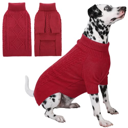 Preferhouse Hundepullover, Rollkragen, langärmelig, gestrickter Hundepullover mit Karomuster, für Herbst und Winter, warmer Hundepullover für mittelgroße und große Hunde, solider Pullover zum von PREFERHOUSE