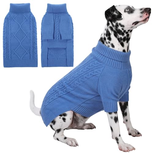 Preferhouse Hundepullover, Rollkragen, langärmelig, gestrickter Hundepullover mit Karomuster, für Herbst und Winter, warmer Hundepullover für mittelgroße und große Hunde, solider Pullover zum von PREFERHOUSE