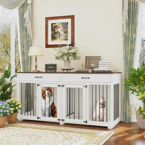 Hundebox XXL, Hundekäfig für Zuhause,Hundehütte Große Hundekiste für den Innenbereich,PB-Brett + Bügeleisen, Hundebox mit 2 Türen Transportkäfig, Hundetransportbox,164 x 80 x 60 cm, Metall von PREMTURE