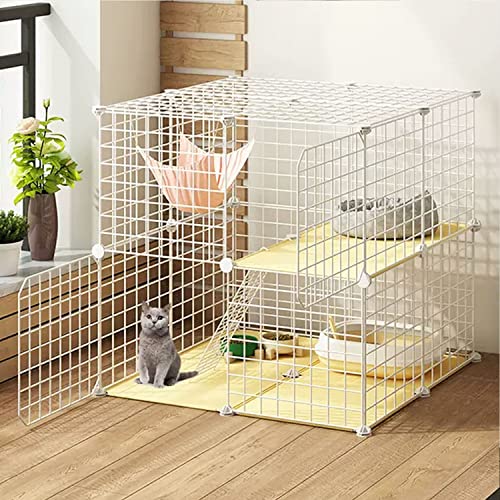 Große Katzenkäfiggehege Indoor-Katzenlaufstall DIY, Katzenkäfigträger, Katzengehege, Haustierlaufstall, mit Katzennest + Katzenhängematte + Haustiernapf + Katzentoilette + Leiter, für 1-3 Ka von PRESSLAY