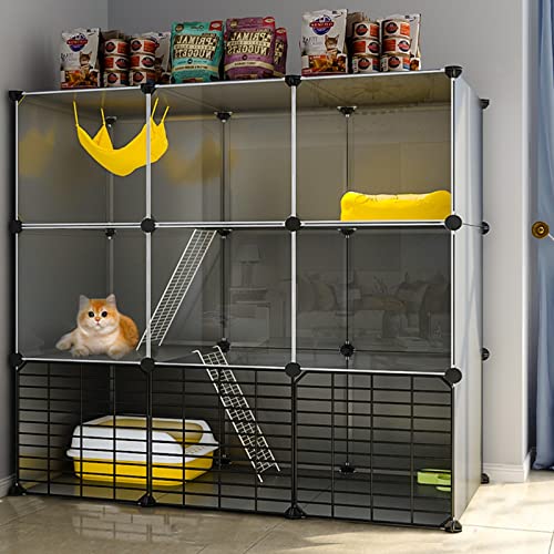 Großer Katzenkäfig, DIY-Laufstall für Haustiere – Katzengehege, Chinchillakäfig, abnehmbarer, dichter Metalldrahtkäfig, Frettchenkäfig für Kätzchen, Welpen, Häschen, Bewegung (Größe: 107 x 4 von PRESSLAY