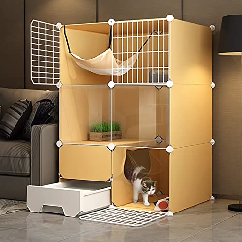 Katzenkäfig, Katzengehege, Katzenzwinger für Hauskatzen, DIY-Katzenlaufstall, Faltbarer Haustierkäfig mit ausziehbarer Katzentoilette, Katzenhängematte, tragbar, für 1-2 Katzen, Kaninchen (G von PRESSLAY