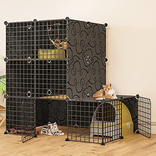 Katzenkäfig, Katzenhütte aus Metall, Frettchengehege, Chinchillakäfig, Rampe/Leitern/Hängematte für Haustiere, geschlossener Katzenkäfig mit Katzentoilette (Größe: 111 x 75 x 109 cm, Schwarz von PRESSLAY