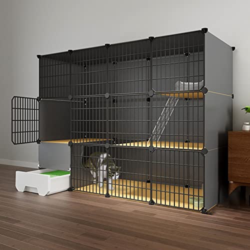 Katzenkäfig, Katzenkiste, Katzengehege für den Innenbereich, DIY-Katzenlaufstall, Catio, abnehmbarer Katzenlaufstall aus Metalldraht, großer Auslaufbereich, ideal für 1–2 Katzen, Schwarz (Gr von PRESSLAY