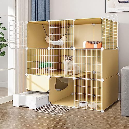 Katzenkäfig - Chinchillakäfig, Kaninchenkäfig, groß, für den Innenbereich, mit Katzentoilette, DIY-Katzenlaufstall, abnehmbarer Metalldraht, Kätzchenzwinger, Kiste, Kleintierkäfig für Hausti von PRESSLAY