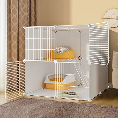 Katzenkäfig – Katzengehege, DIY-Laufstall für Haustiere, Metallgehegenetz mit Tür für Kaninchen, Igel, Katzen, Meerschweinchen – inklusive Katzennapf, Katzentoilette, Hängematte und Hammer von PRESSLAY