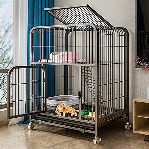 Katzenkäfig – Katzenkäfig für draußen, Laufstall für Katzen, Katzenkäfig aus Metall, Stall für Kleintiere mit Katzenkratzbäumen, kostenlose Hängematte, übergroße Katzenvilla auf Rädern von PRESSLAY