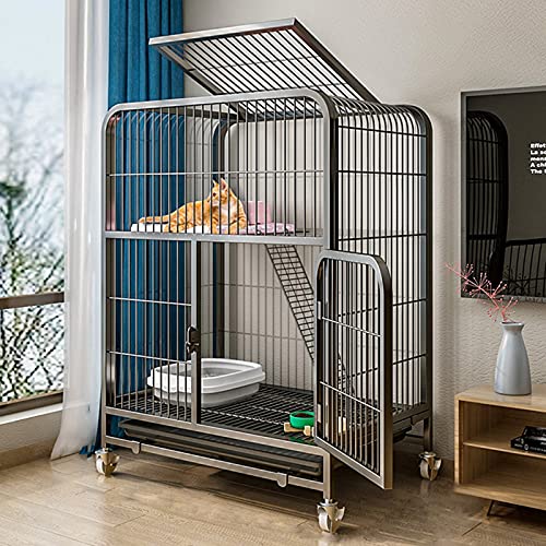 Katzenkäfig – Katzenkäfig für draußen, Laufstall für Katzen, Katzenkäfig aus Metall, Stall für Kleintiere mit Katzenkratzbäumen, kostenlose Hängematte, übergroße Katzenvilla auf Rädern von PRESSLAY