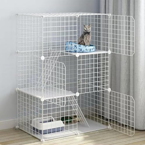 Katzenkäfig für den Innenbereich, Katzenkäfig aus Draht, Laufstall, Zwinger, Katzenlaufstall, Tierkäfig, mit Katzenstreu, Katzenhängematte und Katzentoilette, mit 1 Rampe und Leiter, Katzenk von PRESSLAY