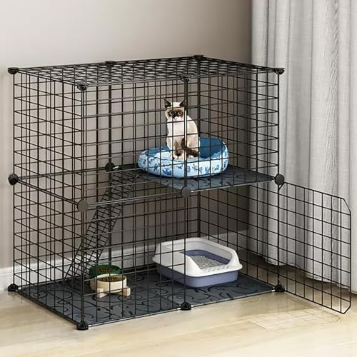 Katzenkäfig für den Innenbereich, Katzenkäfig aus Draht, Laufstall, Zwinger, Katzenlaufstall, Tierkäfig, mit Katzenstreu, Katzenhängematte und Katzentoilette, mit 1 Rampe und Leiter, Katzenk von PRESSLAY